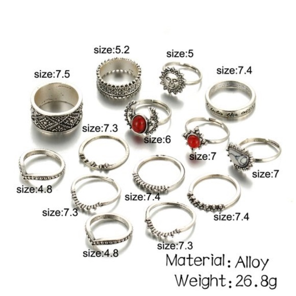 14pc Brand New Red Big Stone Knuckle Ring - Picture 5 of 5
